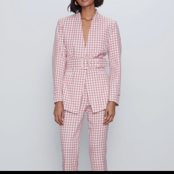 *Final Price* NWT Zara Pink White Checkered Blazer - Picture 2 of 11